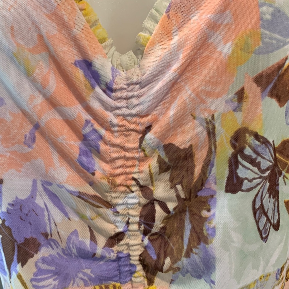 INC International Concepts Pastel Floral Ruched Blouse - Picture 4 of 4